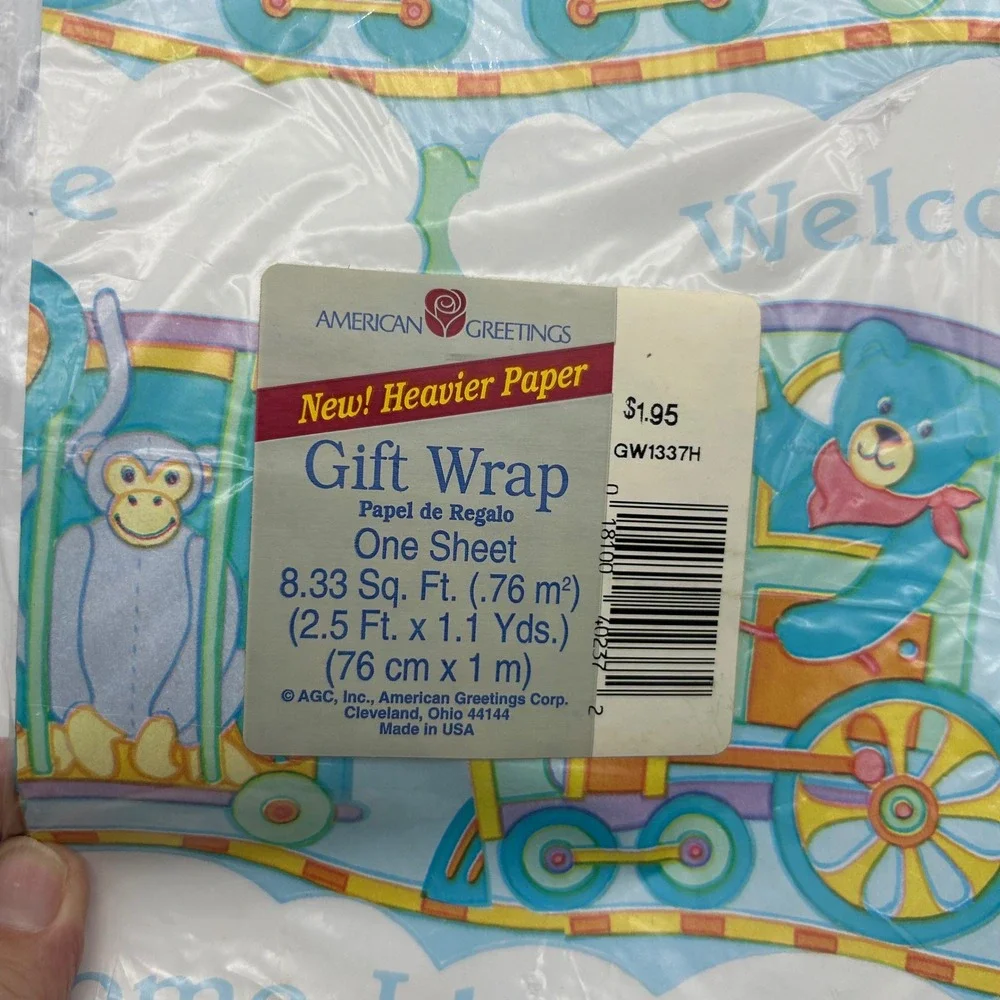 American Greetings‎ Welcome Little One Baby Train Gift Wrap Paper One Sheet x3